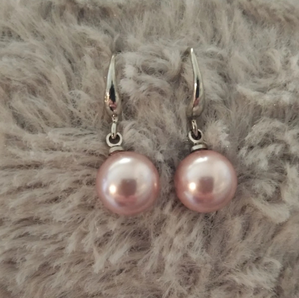925 Silver 10mm Natural Lilac Pearl Drop Earrings